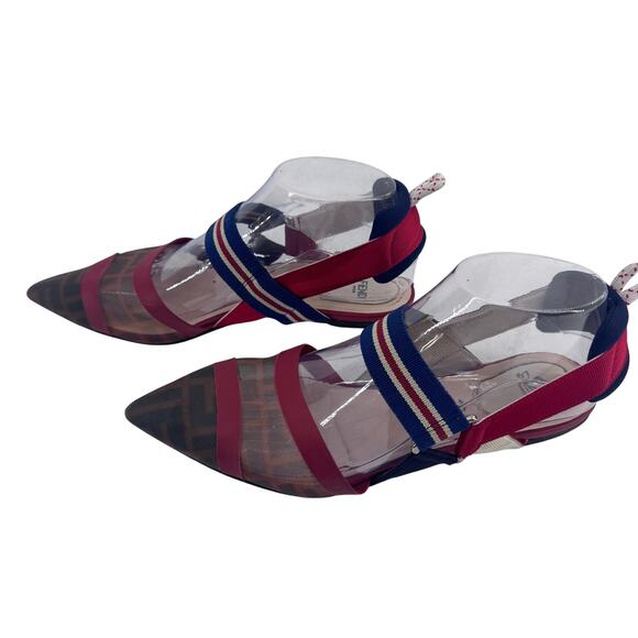 FENDI Colibri red sheer mesh mixed fabric sport strap flats Sz 37 Designer Shoes - Picture 2 of 13